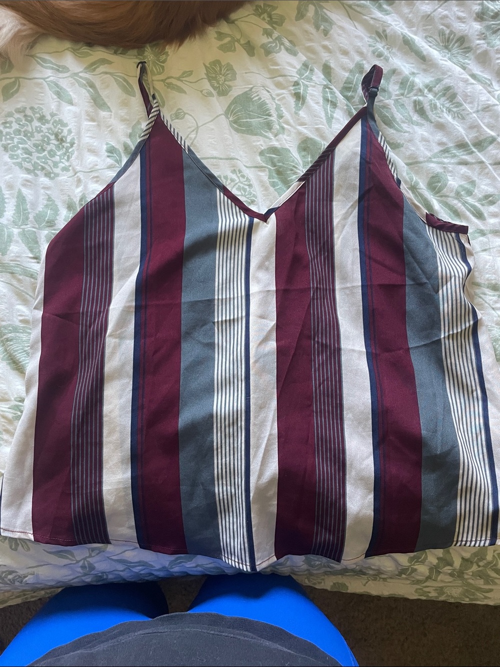 SHEIN Burgundy, Gray, White Striped Spaghetti Strap Tank Top